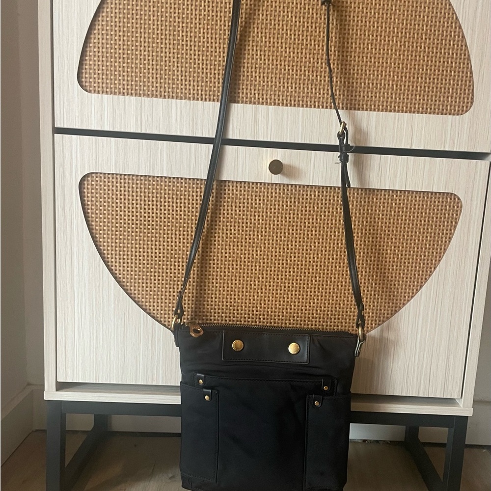 Black Nylon Crossbody Bag with Gold Accents - Picture 6 of 11
